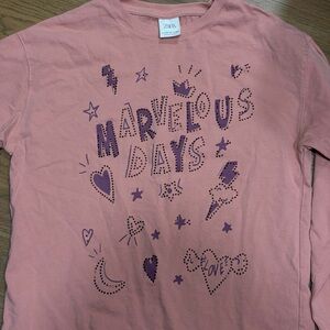 Zara Kids girls Long Sleeve Pink Graphic Tee “marvelous days” love tshirt 13 14